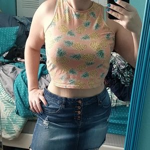 F21+ Pineapple print stretchy crop top